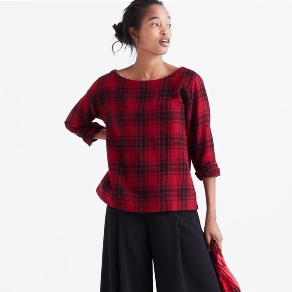 Madewell red plaid flannel “herald” boxy t-shirt